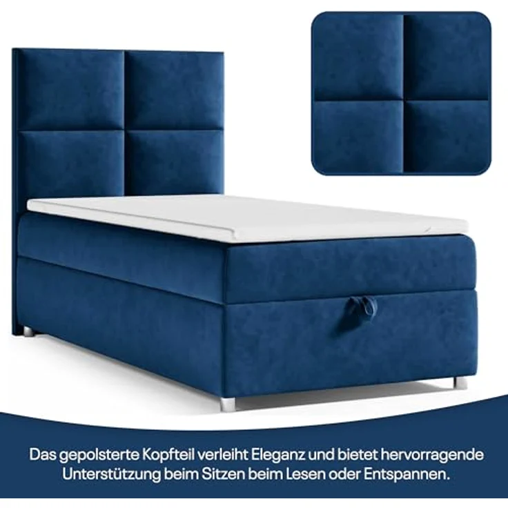 Best for Home Boxspringbett K2 SINGLE mit Bettkasten (Blau 100x200) – Bild 4