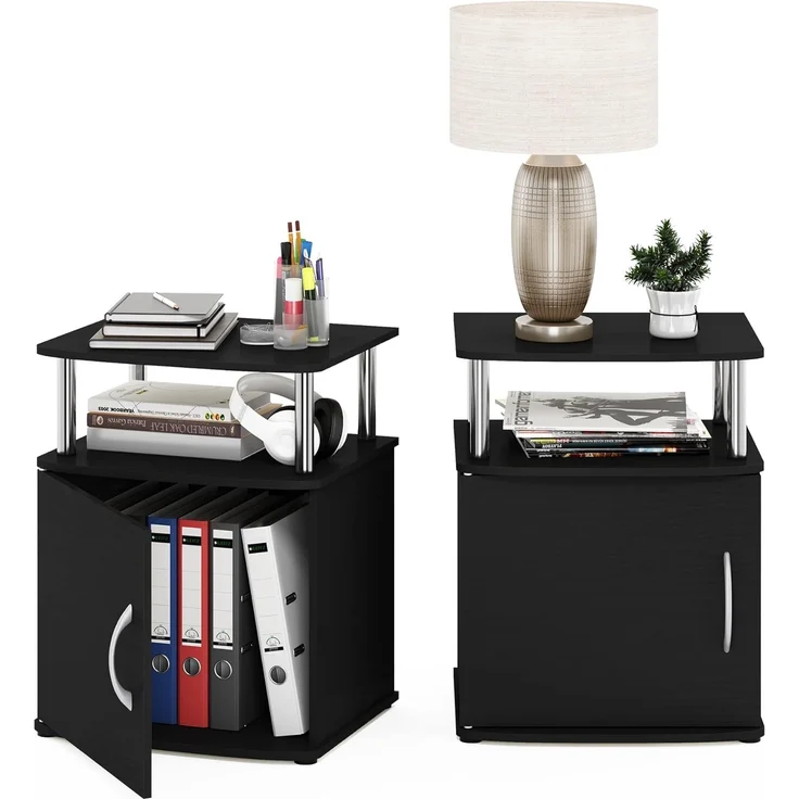 Furinno JAYA Utility Design Beistelltisch, 2er-Set, Americano, Edelstahlrohre