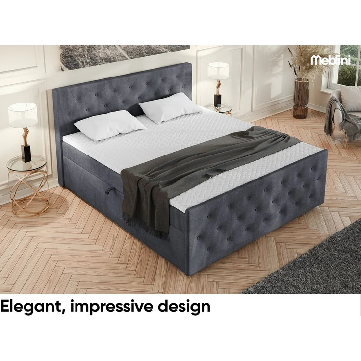 MEBLINI Boxspringbett PEDRO 160x200cm - H3B/Dunkelgrau Samt - mit Bettkasten - Polsterbett - Doppelbett mit Topper & Bonellfederkern-Matratze – Bild 4