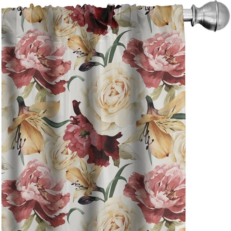 Abakuhaus Gardine Vorhang für Wohnzimmer Schlafzimmer Dekor, Microfaser, Garten Aquarell Rosen Pfingstrosen – Bild 5