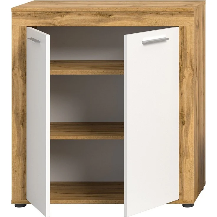 xonox. home Wohnen Jam X8BK6T20 Highboard Hochkommode Wohnzimmerschrank Hochschrank in Wotan Eiche Melamin und weiß Melamin, ca. B/H/T: 80 x 88 x 35 cm – Bild 4