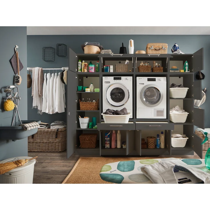 Waschmaschinenumbauschrank >LAUNDREEZY< in anthrazit - 235x200x67,5 (BxHxT) – Bild 3