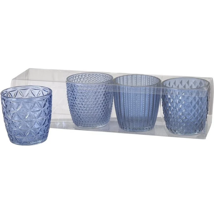 Boltze | Windlicht Glas lackiert blau H 8 cm 4er Set – Bild 3