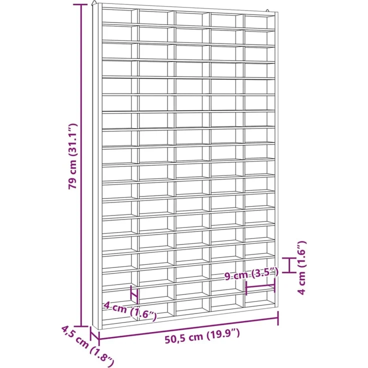 vidaXL Sammlervitrine aus Holz mit 90 Fächern 50,5 x 4,5 x 79 cm 4017379 – Bild 8
