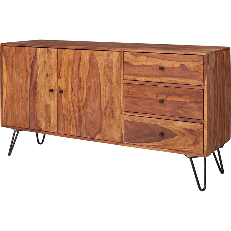Sideboard WL5.629 Sheesham Massivholz 145x75x40cm Landhaus 3 Schubladen 2 Türen – Bild 1