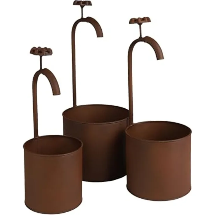 Spetebo Blumentopf Übertopf mit Deko Wasserhahn Rost Optik (Artikel, 1 St, 3er Set), Vintage Design