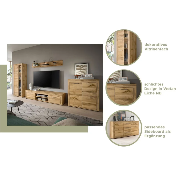 xonox. home Wohnen Jam X8BM9T01 Sideboard Schrank Lowboard Wohnzimmerschrank in Wotan Eiche Melamin, ca. B/H/T: 125 x 80 x 35 cm – Bild 8