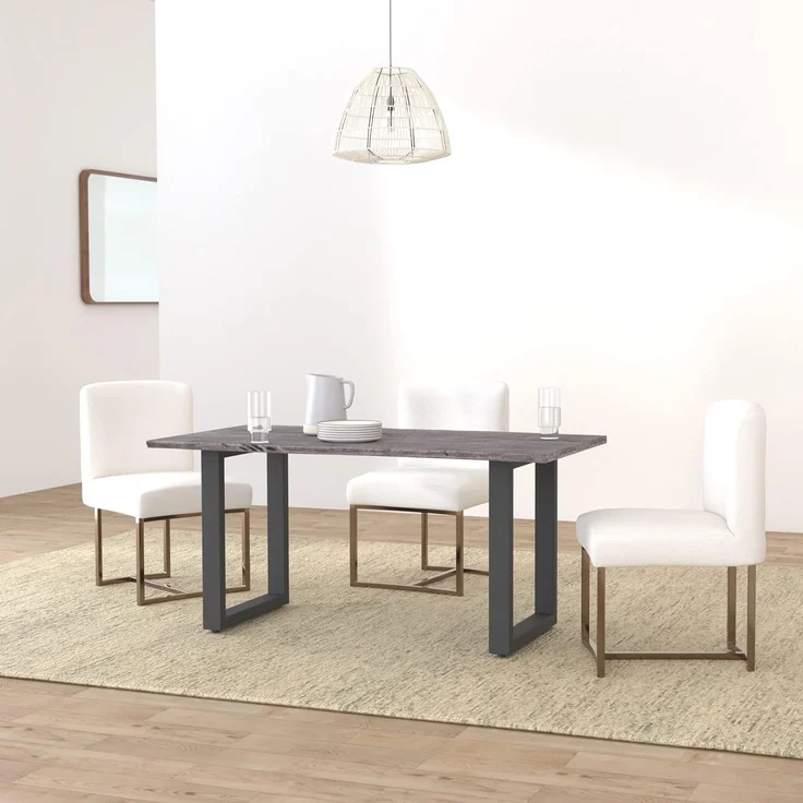 Esstisch Akazie massiv grau 170x90 cm Bullwer massivum Baumkante Industrial Design Holztisch Metallgestell rechteckig Esszimmertisch – Bild 2