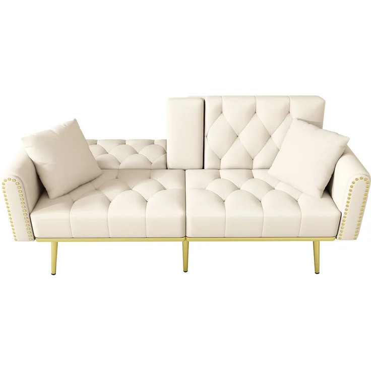 Schlafsofa mit 3-fach verstellbarer Rückenlehne und Getränkehalter, Velours, 175x80x73,5 cm, Beige – Bild 7