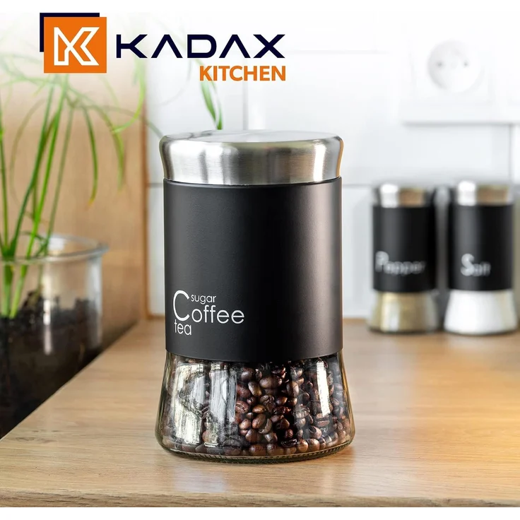 KADAX Glasbehälter für Kaffee, Tee, Zucker, mit Deckel, Schwarz, 1000 ml – Bild 8