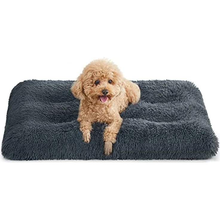 Feandrea Hundebett, Hundekissen, Flauschige Hundematte, Langer Plüsch, 80x50 cm, weiche Polsterung, maschinenwaschbar, multifunktional, dunkelgrau PGW201G02 – Bild 2
