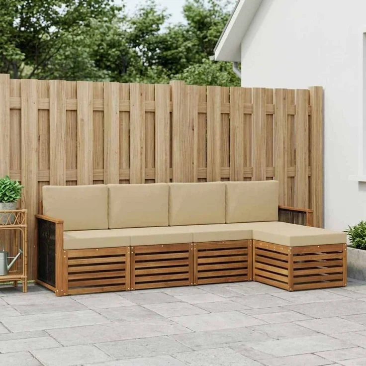 vidaXL Outdoor-Sofagarnitur 5 stk. 5-Sitzer Natur und Beige 3384234 – Bild 1