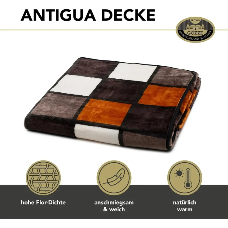 Gözze - Weiche Kuscheldecke, Cashmere Feeling, Hohes Stoffgewicht 500 g/m², Antigua, 150x200 cm - Zimt/Schwarz/Weiß – Bild 2