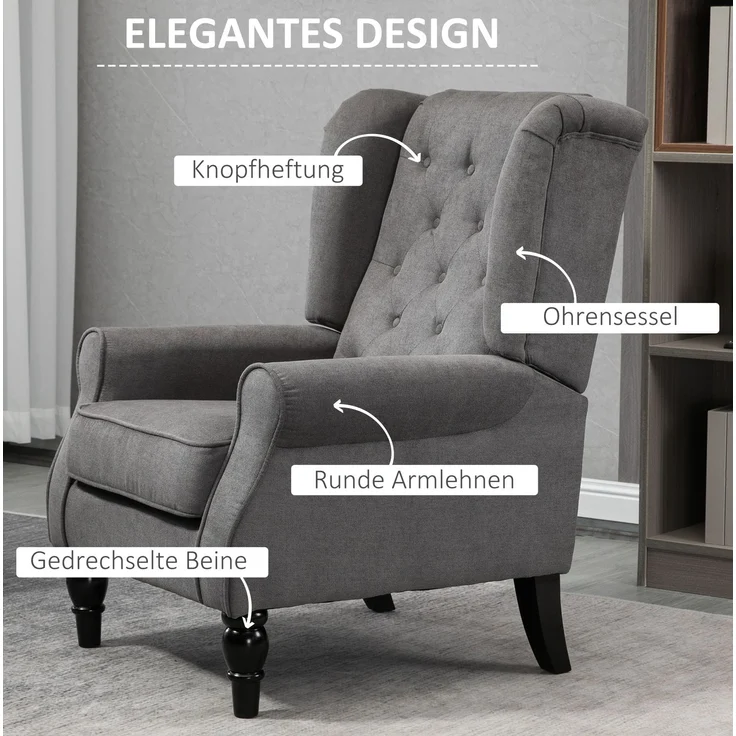 DESVIAE Sessel mit Knopfheftung 74x102x86 cm Polyester Dunkelgrau – Bild 4