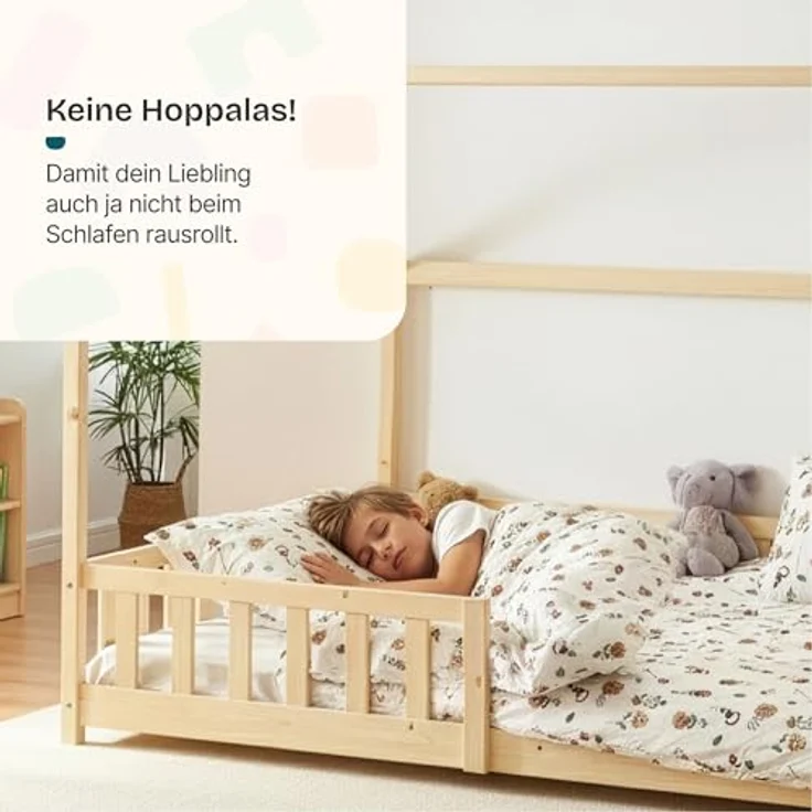 Hausbett Hesel, Kinderbett, Lattenrost und Matratze, Holzoptik, 140x200 cm – Bild 8