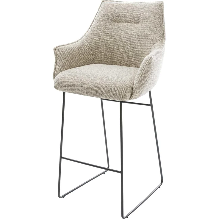 Barstuhl Alja-Flex Webstoff Soft Beige Kufengestell Metall Schwarz Taschenfederkern – Bild 1