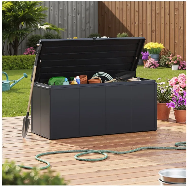 Weide Noble Gartenbox 640 L, wetterfeste Aufbewahrungsbox aus verzinktem Stahl mit Gasdruckfedern, anthrazit