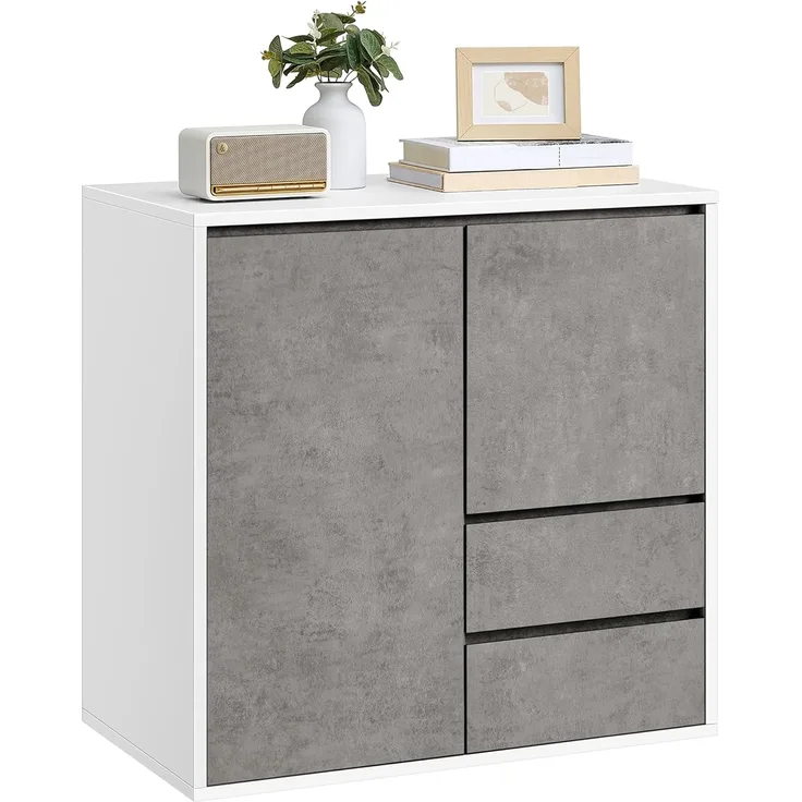 Vasagle Aufbewahrungsschrank, Sideboard, Küchenschrank mit Türen, höhenverstellbare Ablagen, 2 Schubladen, modern, 40 x 70 x 85 cm, für Wohnzimmer Küche Arbeitszimmer, betongrau BBKDE243G02