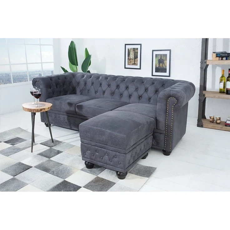 riess-ambiente Sofa CHESTERFIELD 200cm antik grau, Einzelartikel 1 Teile, Wohnzimmer · Microfaser · 3-Sitzer · Federkern – Bild 3