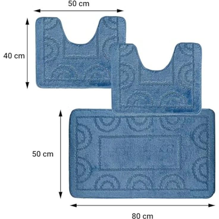 Comart, Teppich Nicole, für Badezimmer, synthetischer Stoff, rutschfeste Unterseite, Hellblau, 3-teiliges Set – Bild 3