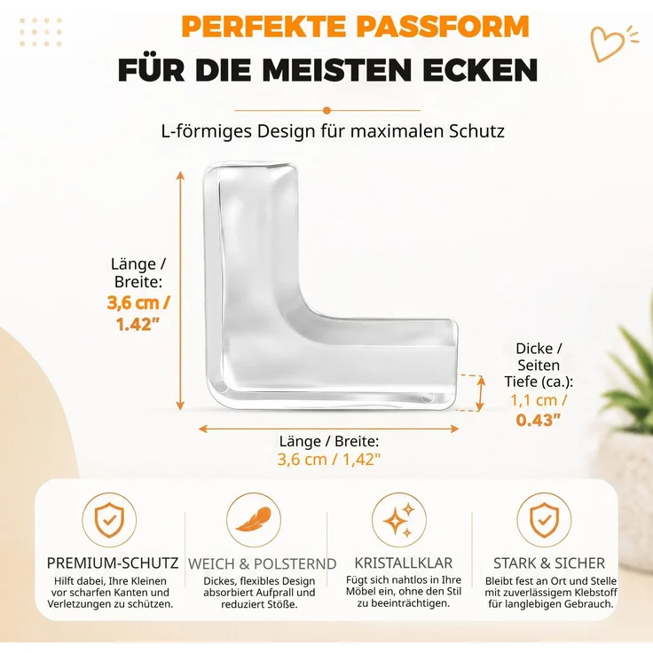 BlingBin Kindersicherung 20 Stück transparenter Eckenschutz selbstklebend,L‑, T‑ und rundförmig, weicher Tischkantenschutz, babyfreundliche Kindersicherung für Möbel – Bild 4