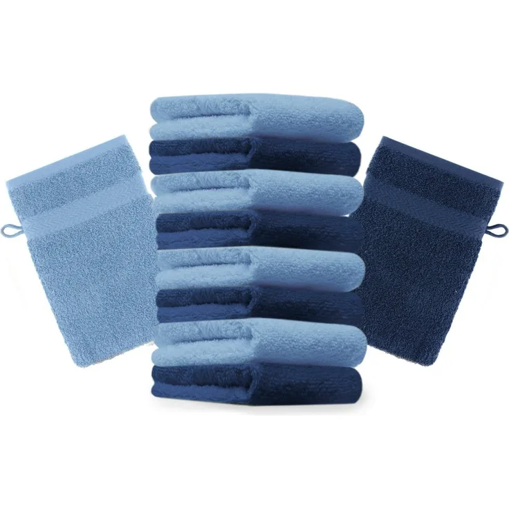 Betz Waschhandschuh 10 Stück Waschhandschuhe Premium 16x21 cm Farbe dunkelblau/ hellblau, (10-St)