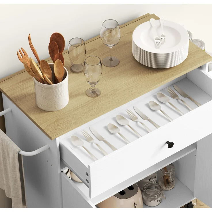 HOMCOM Kücheninsel, Spanplatte, MDF, Weiß, 106L x 42B x 87H cm – Bild 9