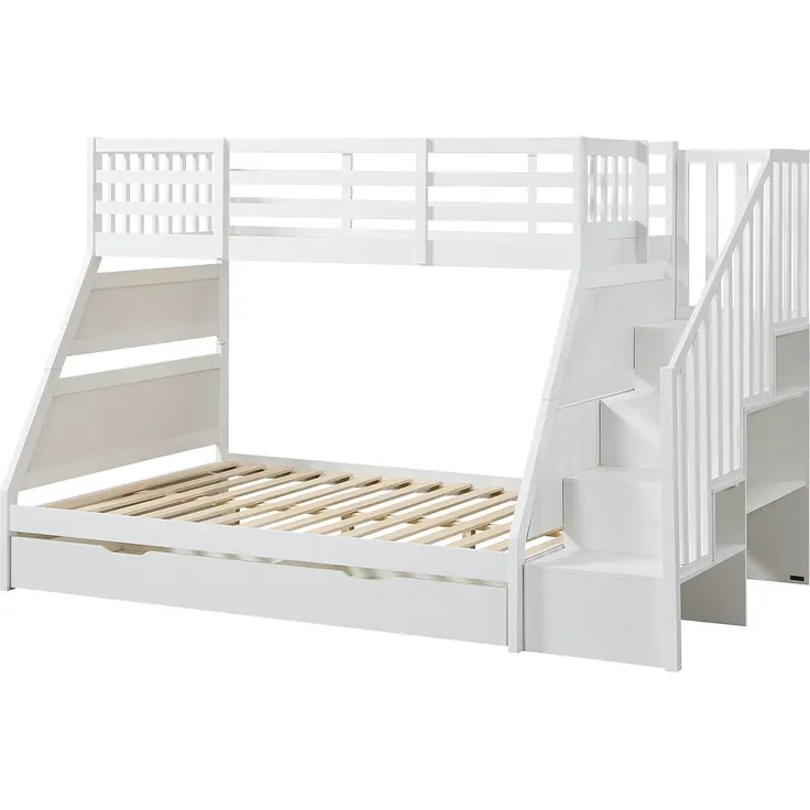 Vente-unique - Etagenbetten 90 und 140 x 190 cm mit Stauraum - Kiefer und MDF - Weiß - LAKAYO