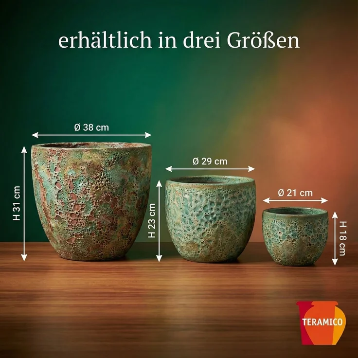Blumentopf Eggpot Lava Grün Ø 38cm Keramik - Struktur Übertopf geschliffen Unikat – Bild 9