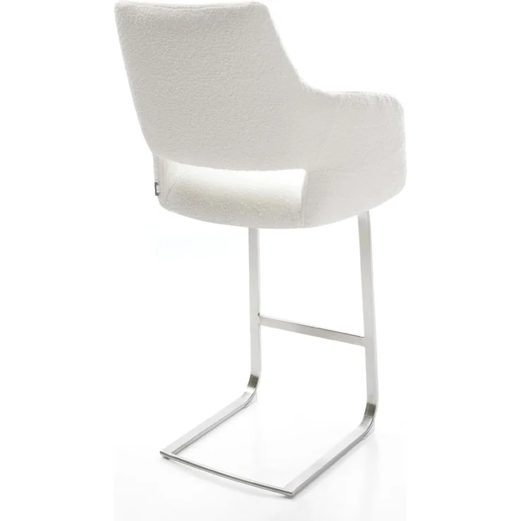 Barstuhl Yago-Flex Bouclé Creme-Weiß Freischwinger Flach Edelstahl Silberfarben Taschenfederkern – Bild 6