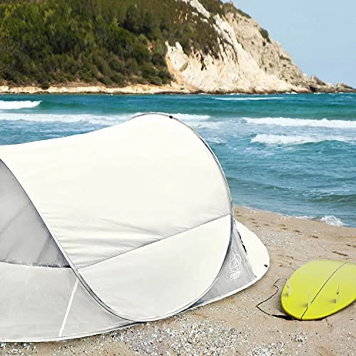 GOODS+GADGETS Canyon Cruise® Strandmuschel Pop Up Strand-Zelt Windschutz am Strand Wurfzelt Blitzschnell Selbstaufbauendes Sonnensegel Outdoor Zelt Automatik Muschel mit UV-Sonnenschutz, Canyon Cruise Style, 200 x 120 x 85 cm, blau – Bild 4