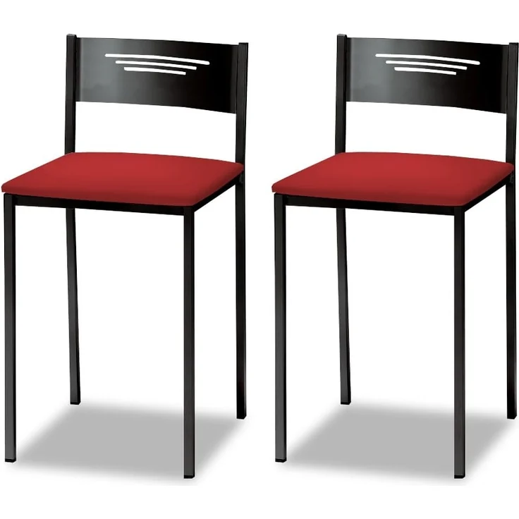 ASTIMESA - Küchenhocker mit Rückenlehne, solide und Feste Struktur, schwarzes Gestell und Sitzfläche aus Kunstleder, Farbe der Sitzfläche: Rot, Lieferumfang: 2 Stück, Maße: 35 x 35 x 64 cm