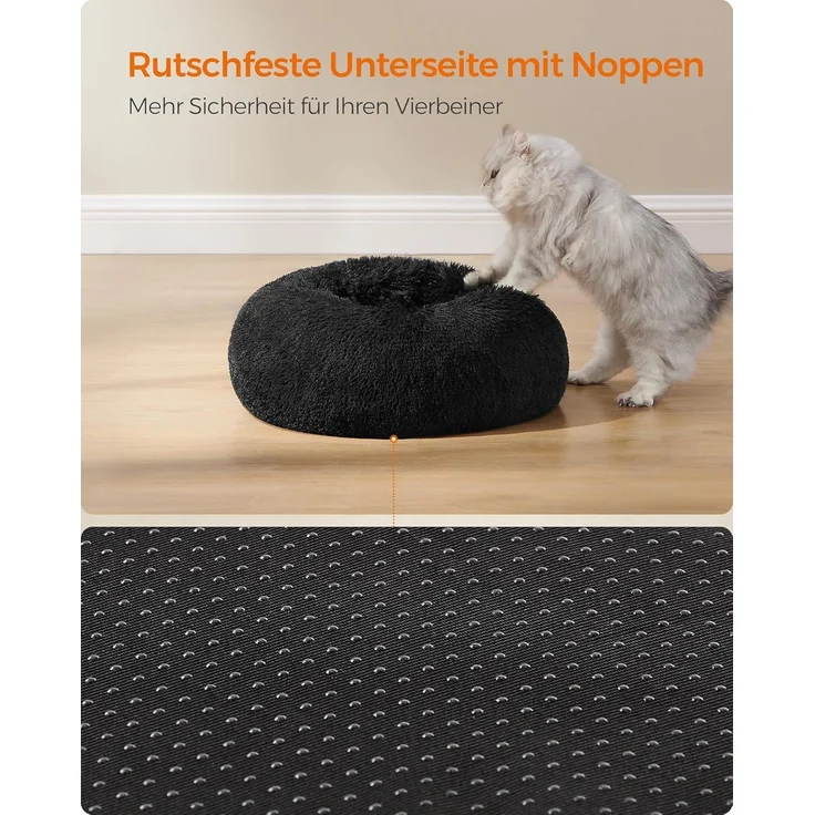 Feandrea Hundebett flauschig, Katzenbett, Donut Kissen, waschbar, Polsterung in der Mitte herausnehmbar, Langer Plüsch, 50 cm Durchmesser, tintenschwarz PGW037B01 – Bild 8