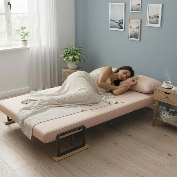 HOMCOM Relaxsessel mit Bettfunktion, Polstersofa mit verstellbarer Rückenlehne, Gästebett, Beige Samt, 102 x 73 x 81 cm – Bild 8