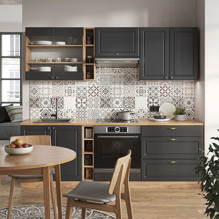 Küchenzeile Fame-Line Anthrazit Landhaus/Goldkraft Eiche 235 cm ohne Arbeitsplatte Vicco – Bild 4