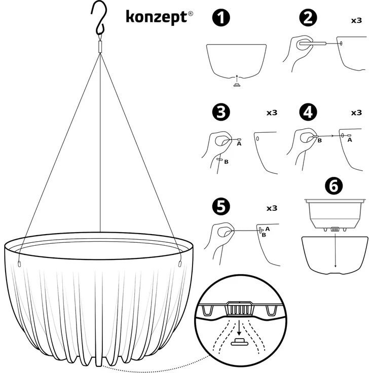 KONZEPT Blumenampel hängend Blumentopf 30cm Durchmesser, Hängetopf für Pflanzen, aus Kunststoff – Bild 7