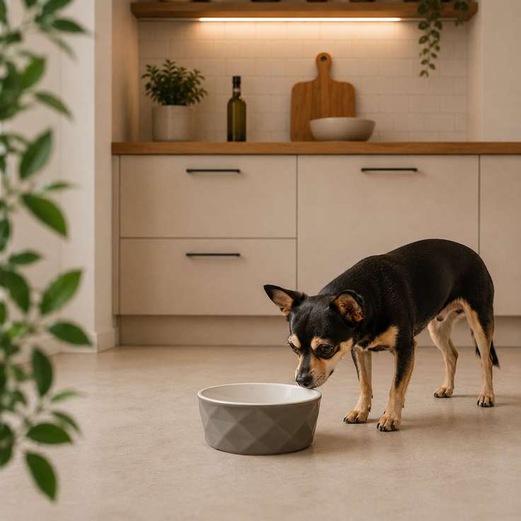 belviona Futternapf für Hunde, Keramiknapf mit rutschfestem Silikonboden, für Nassfutter, Trockenfutter & Wasser, 350 ml, dunkelgrau/hellgrau matt