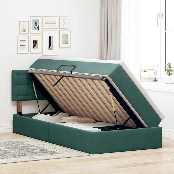 vidaXL Aufbewahrungsbett mit Kopfteil Dunkelgrün 100 x 200 cm Samt 3370860 – Bild 4