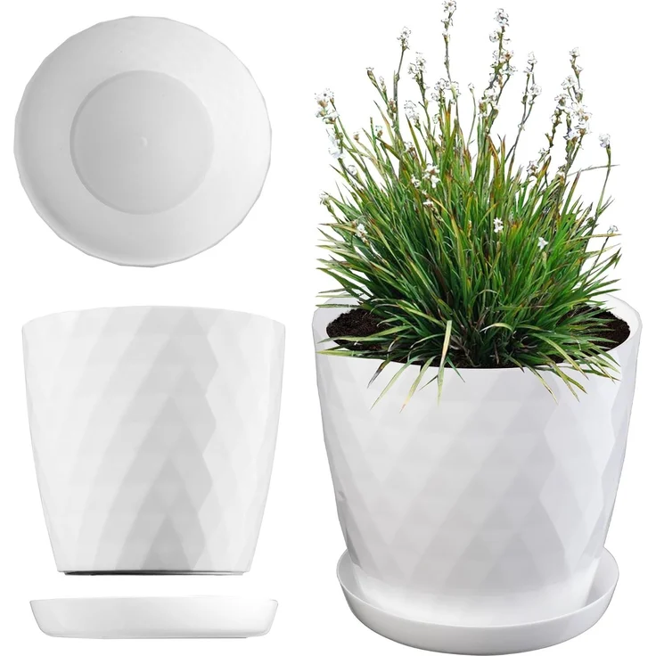 KADAX Kunststoff-Blumentopf mit Ständer, Blumentopf-Abdeckung für Blumen, 18 cm, Weiß – Bild 1