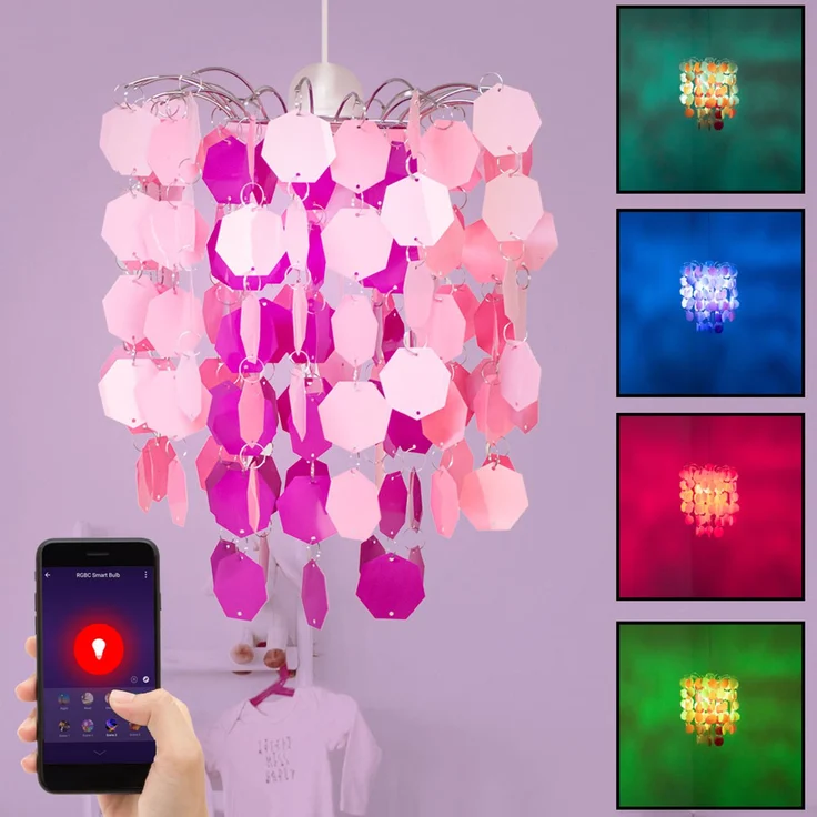 RGB LED Hängeleuchte, rosa-pink, App- und Sprachsteuerung, 32 cm – Bild 3
