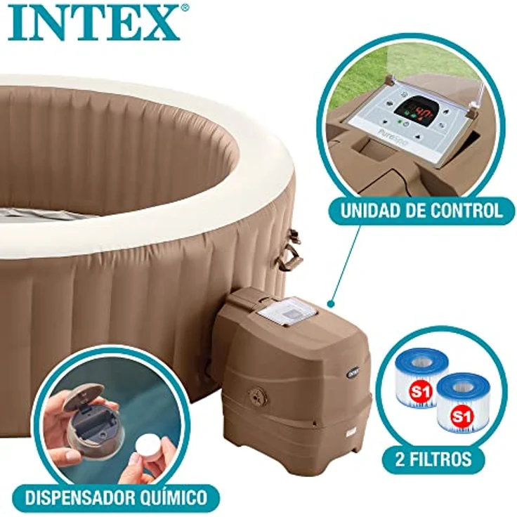 Intex Bubble Massage Purespa, Aufblasbarer Whirlpool für 6 Personen, 1098 L, braun, mit Blasenstrahl-System – Bild 5