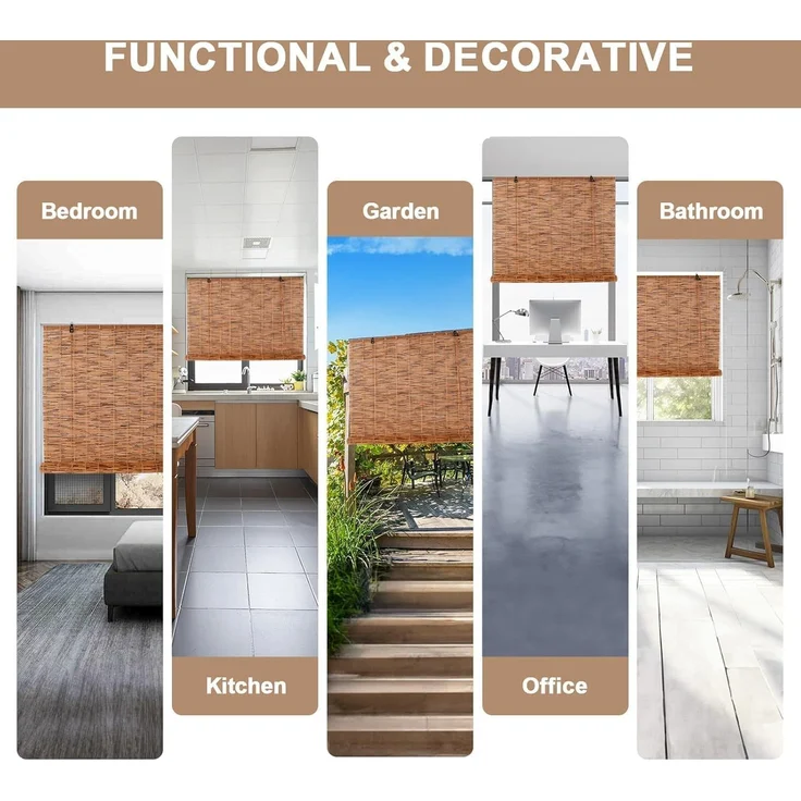 Bambus Rollo 40x130cm (Breite x Höhe) Sichtschutz und Sonnenschutz Jalousie Vorhang für Fenster, Tür, Balkon und Garten | Handgefertigtes Bambusrollo aus Schilfrohr mit Seiljustierung Wohnzimmer – Bild 4