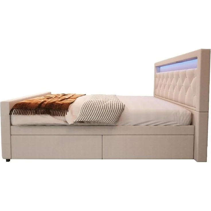 HOME DELUXE Polsterbett VELARA - 180 x 200 cm Beige – Bild 2