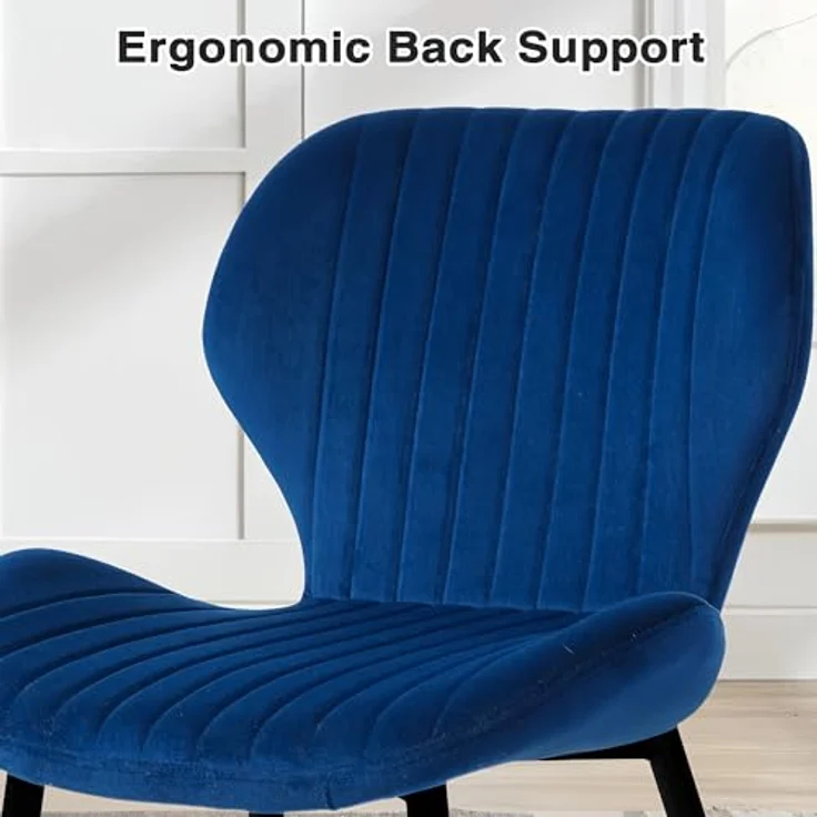 CangLong Mid-Century-Moderne Esstühle im 2er-Set, Polsterküchenstühle für Esszimmer, Samt-Bequemstuhl mit Metallbeinen, für Küche, Essbereich, Wohnzimmer, Blau – Bild 7