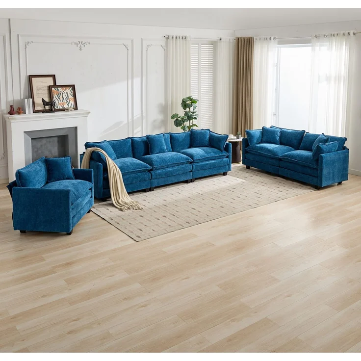 ZUBALIYA Sofa mit LED - Beleuchtung, mit Chenille - Bezug, mit Cordbezug, modular aufgebaut, aus Chenille, für Wohnzimmer und Apartments – Bild 10