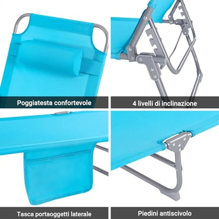 SoBuy OGS35-B Gartenliege, klappbar mit Seitentasche und Kopfkissen, blau, für Garten, Balkon und Strand, belastbar bis 110 kg – Bild 7