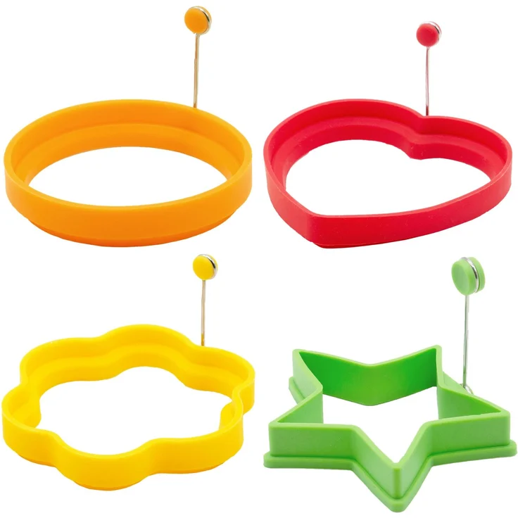 ZOLLNER 4er Set Spiegeleiform aus Silikon, Stern, Herz, Kreis, Blume, sortiert – Bild 1