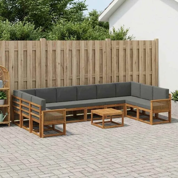vidaXL Outdoor-Sofagarnitur 11 stk. 10-Sitzer Natur und Anthrazit 3385598
