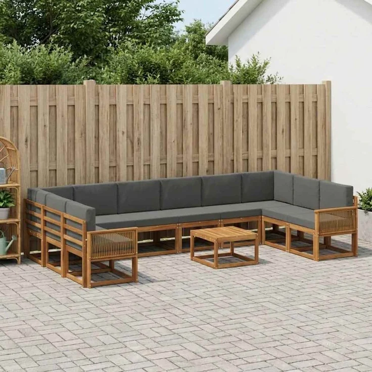 vidaXL Outdoor-Sofagarnitur 11 stk. 10-Sitzer Natur und Anthrazit 3385598 – Bild 1