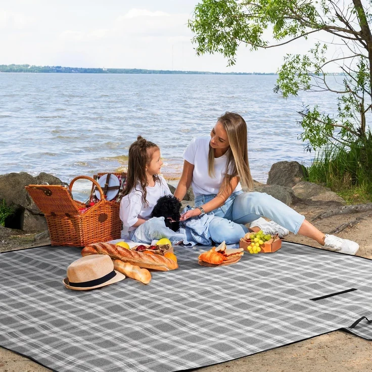 Sekey Picknickdecke Wasserdicht 200x200 cm Faltbare Campingdecke mit Tragegriff Grau – Bild 3